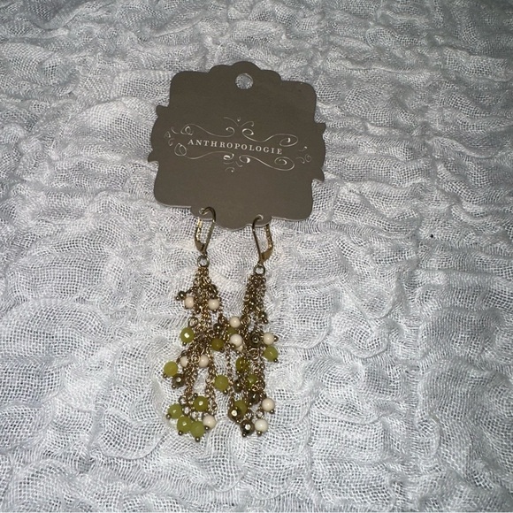 NWT Anthropologie Gold and Green Cluster Chandelier Earrings - Picture 1 of 5